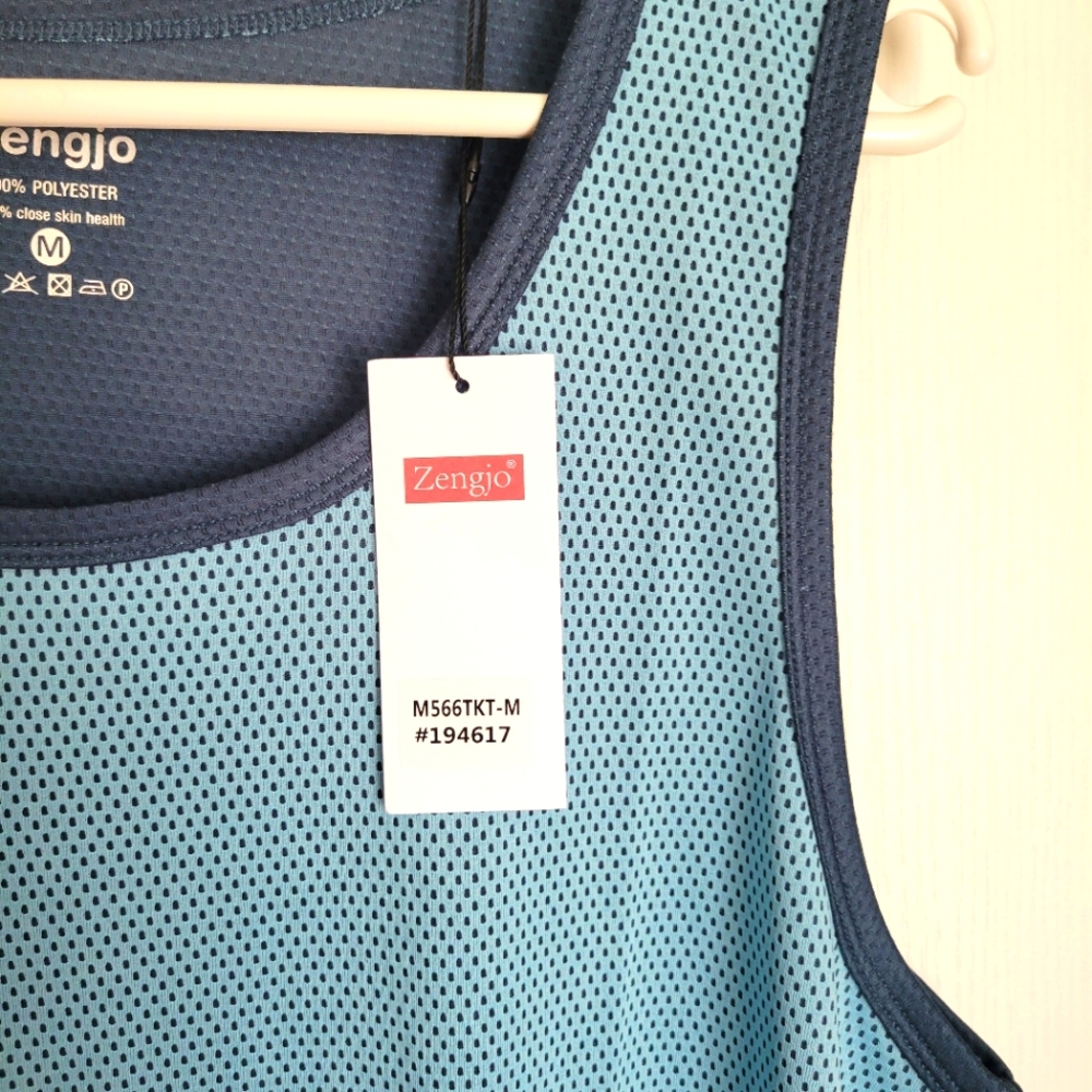 Zengjo Blue Mesh Tank Top Lined. New Mens Size Med. Back To School
